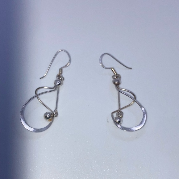 Vtg Sterling Silver Abstract Wavy Ball Dangle Earrings 1.7” - Picture 2 of 6